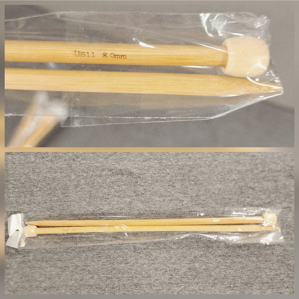 Bamboo Knitting Needles 13" 8mm US11 Ball End 7 pair‎ avail other sizes too NEW